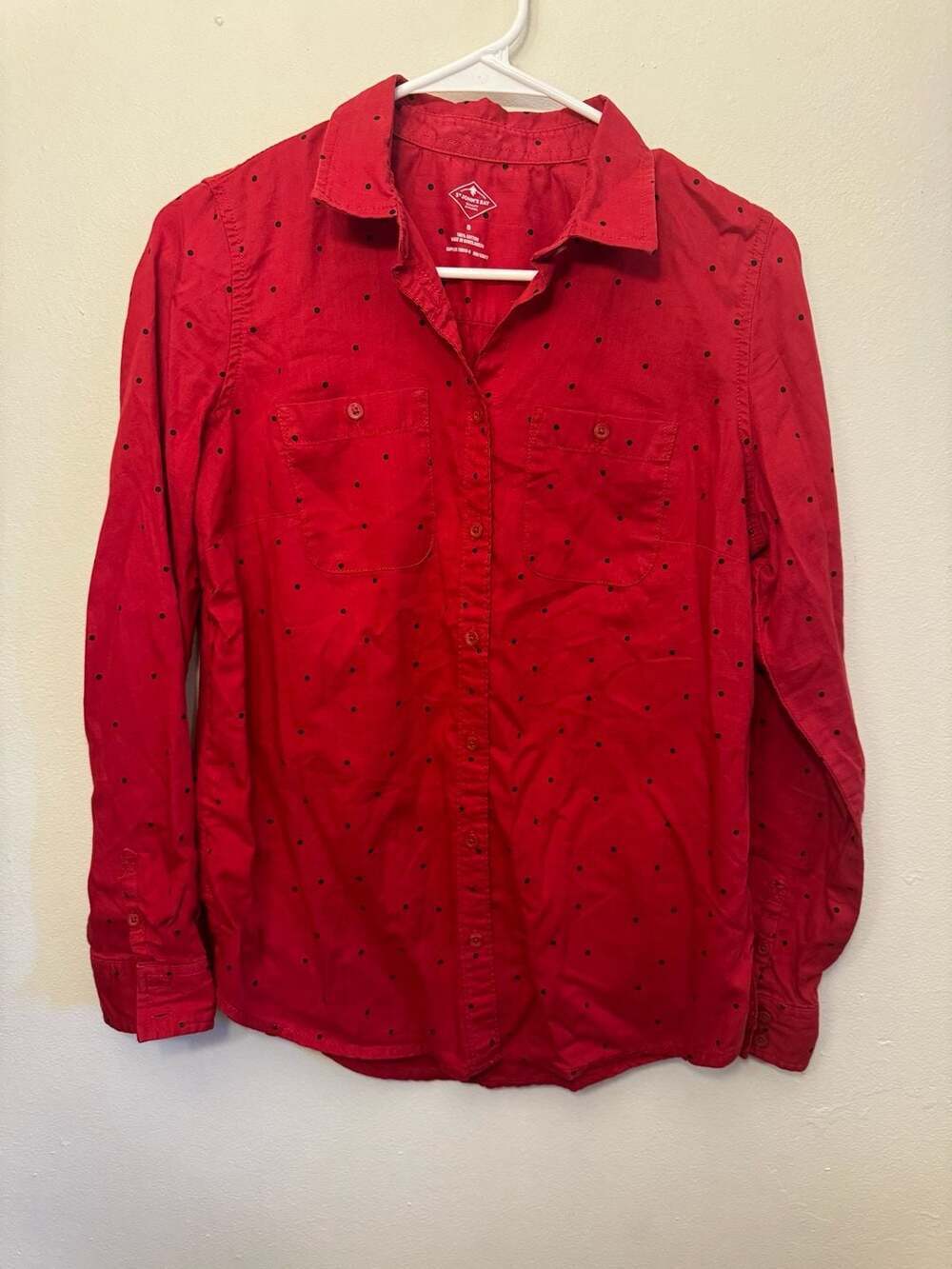 St. John's Bay Red Polka Dot Long Sleeve Button Down Shirt Size S